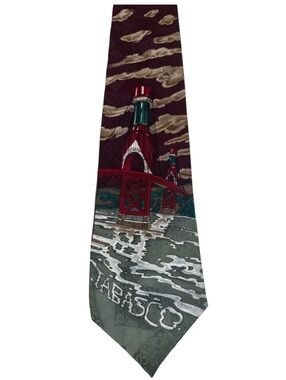 Vintage TABASCO Tie 100% Silk Avery Island Louisiana Novelty Made USA Necktie